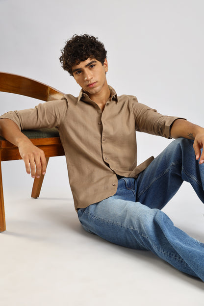 Textured Cotton Shirt Brown