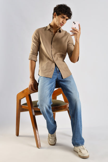 Textured Cotton Shirt Brown