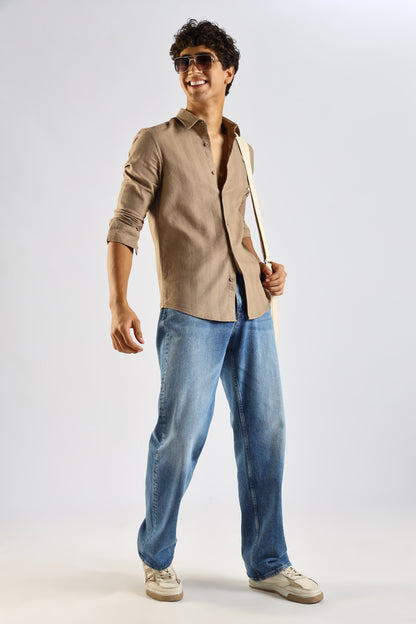 Textured Cotton Shirt Brown