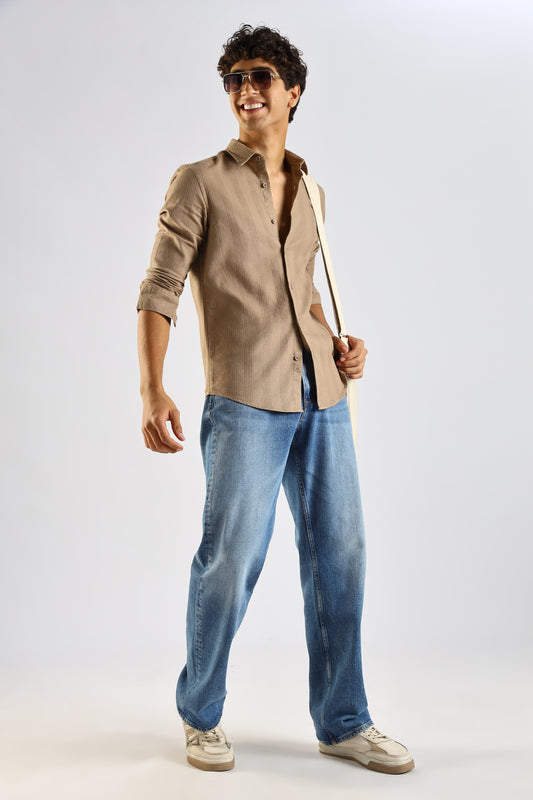 Textured Cotton Shirt Brown