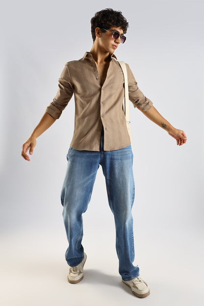Textured Cotton Shirt Brown