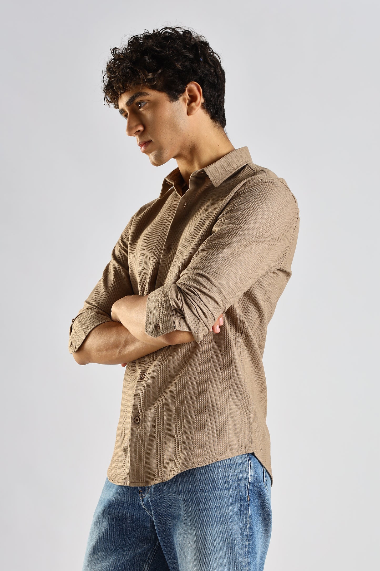 Textured Cotton Shirt Brown