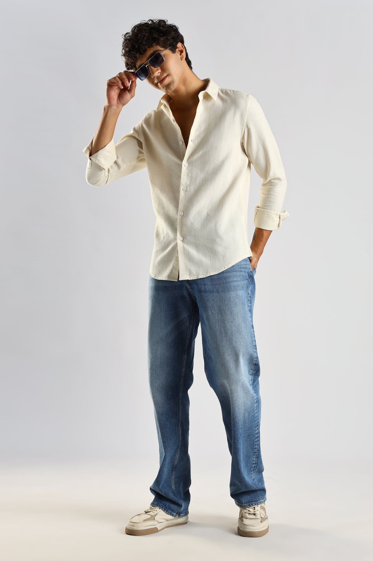 Textured Cotton Shirt Cream