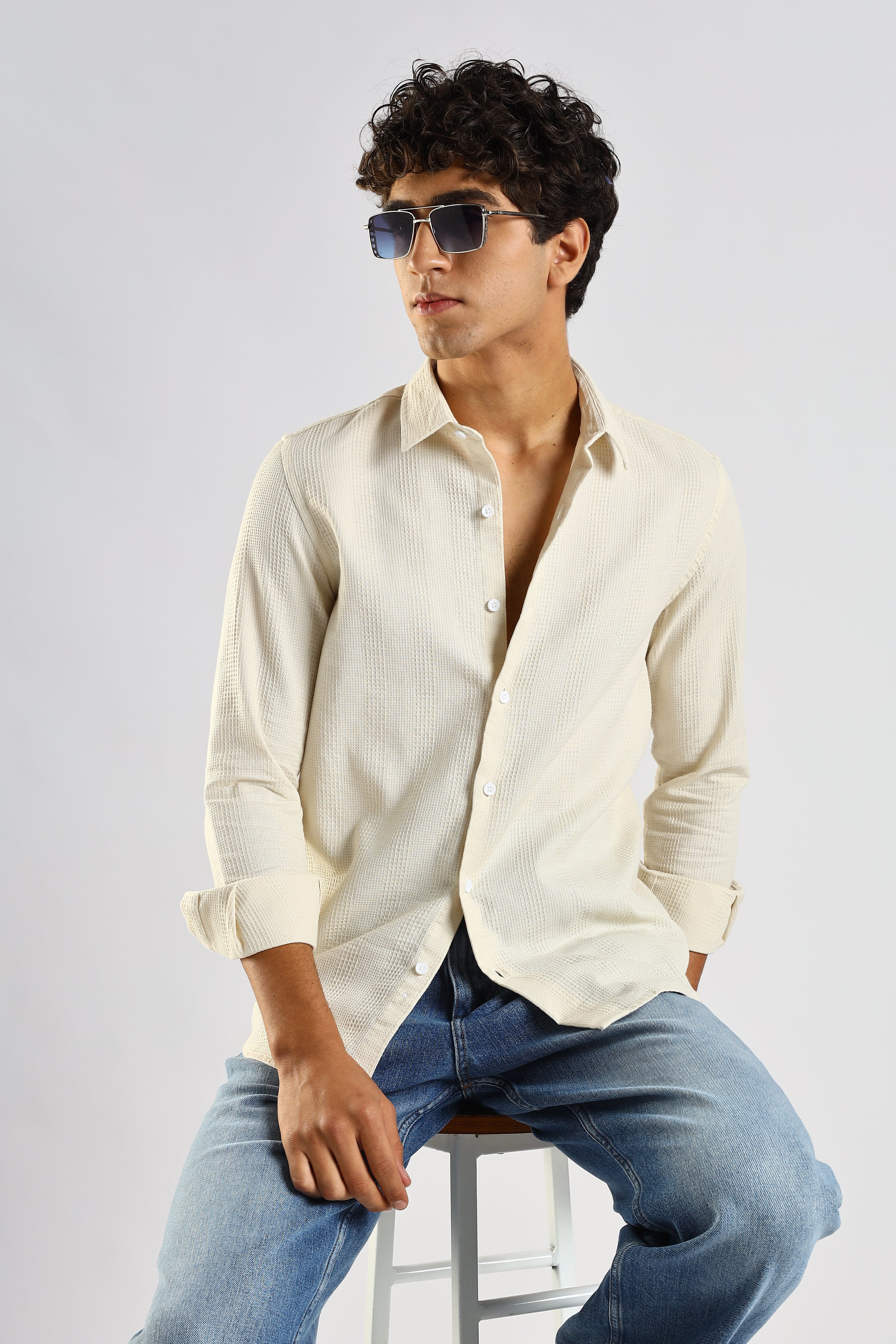 Textured Cotton Shirt Cream