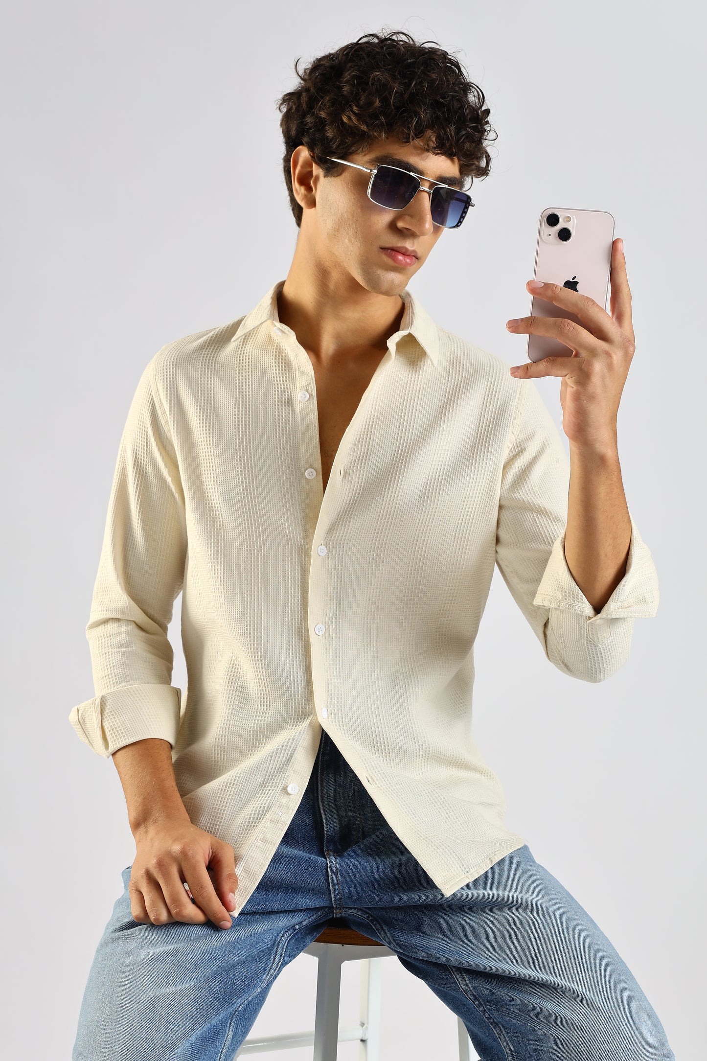 Textured Cotton Shirt Cream