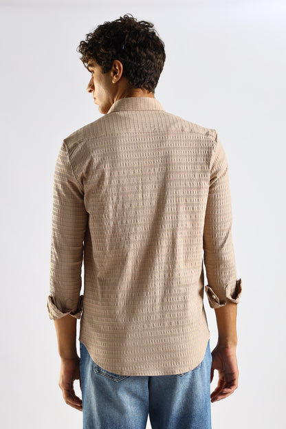 Self-Designed Poly Blend Slim Fit Shirt Brown