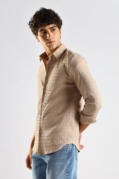 Self-Designed Poly Blend Slim Fit Shirt Brown