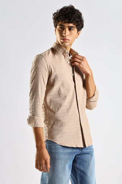 Self-Designed Poly Blend Slim Fit Shirt Brown