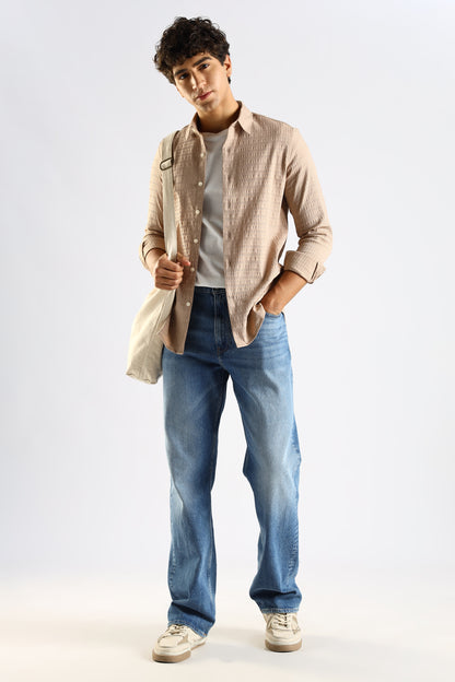 Self-Designed Poly Blend Slim Fit Shirt Brown