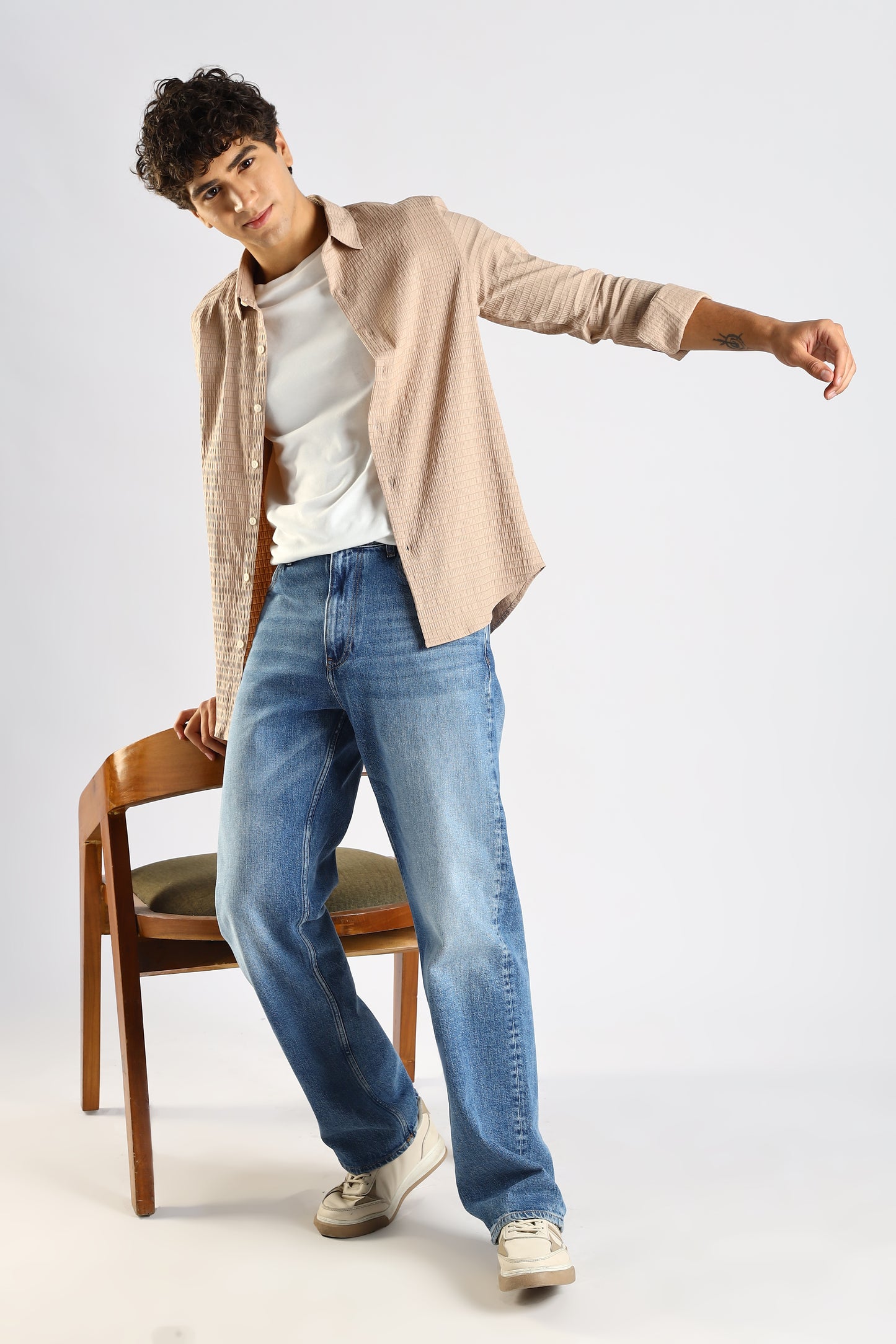 Self-Designed Poly Blend Slim Fit Shirt Brown
