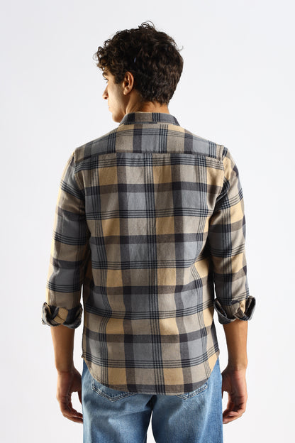 Cotton Blend Checked Shirt Grey