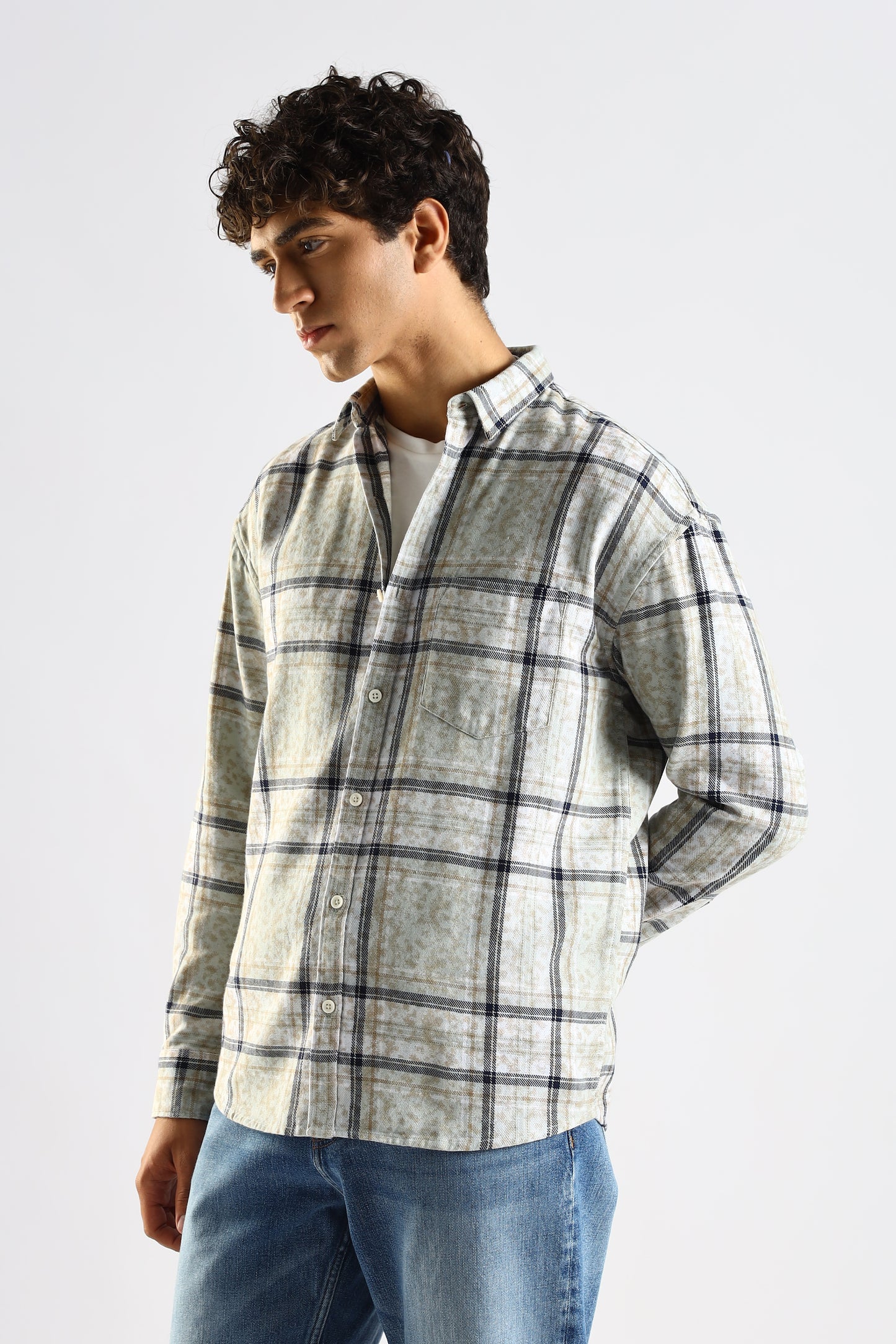 100% Cotton Slim Fit Checked Shirt Brown