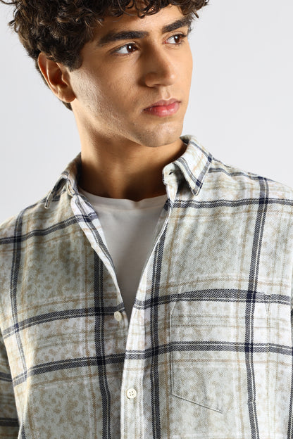 Cotton Slim Fit Checked Shirt Brown