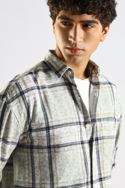 Cotton Slim Fit Checked Shirt Brown