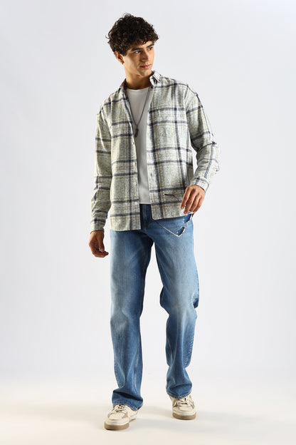 Cotton Slim Fit Checked Shirt Brown