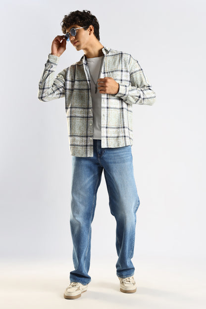 Cotton Slim Fit Checked Shirt Brown