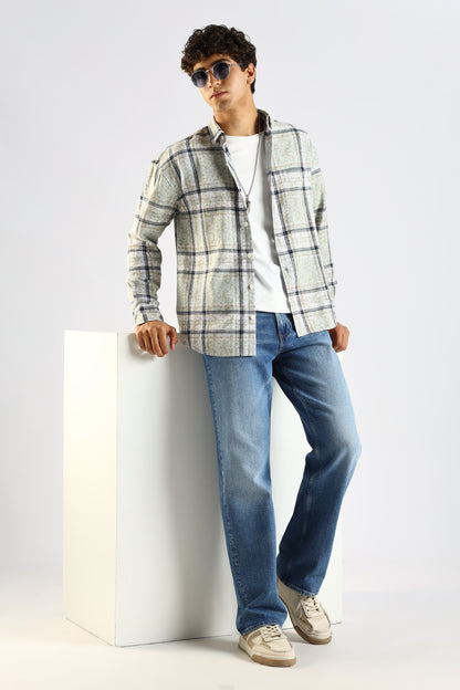 Cotton Slim Fit Checked Shirt Brown