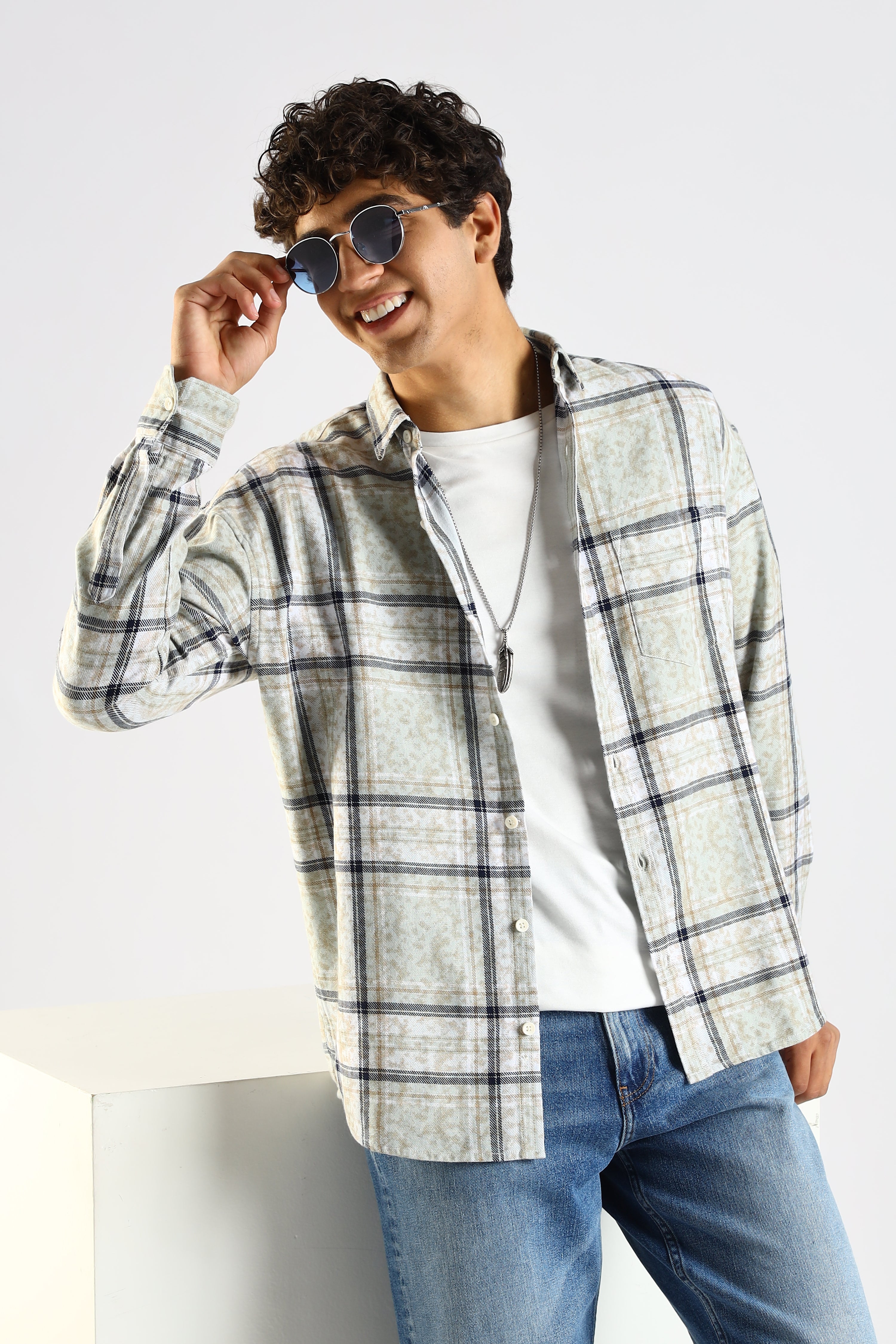 Cotton Slim Fit Checked Shirt Brown