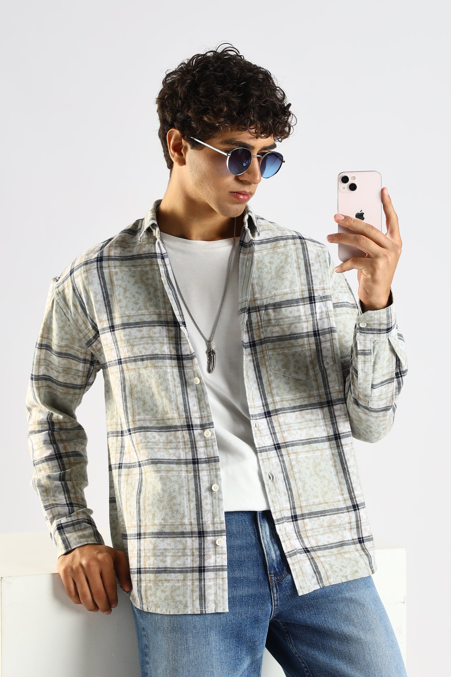 100% Cotton Slim Fit Checked Shirt Brown
