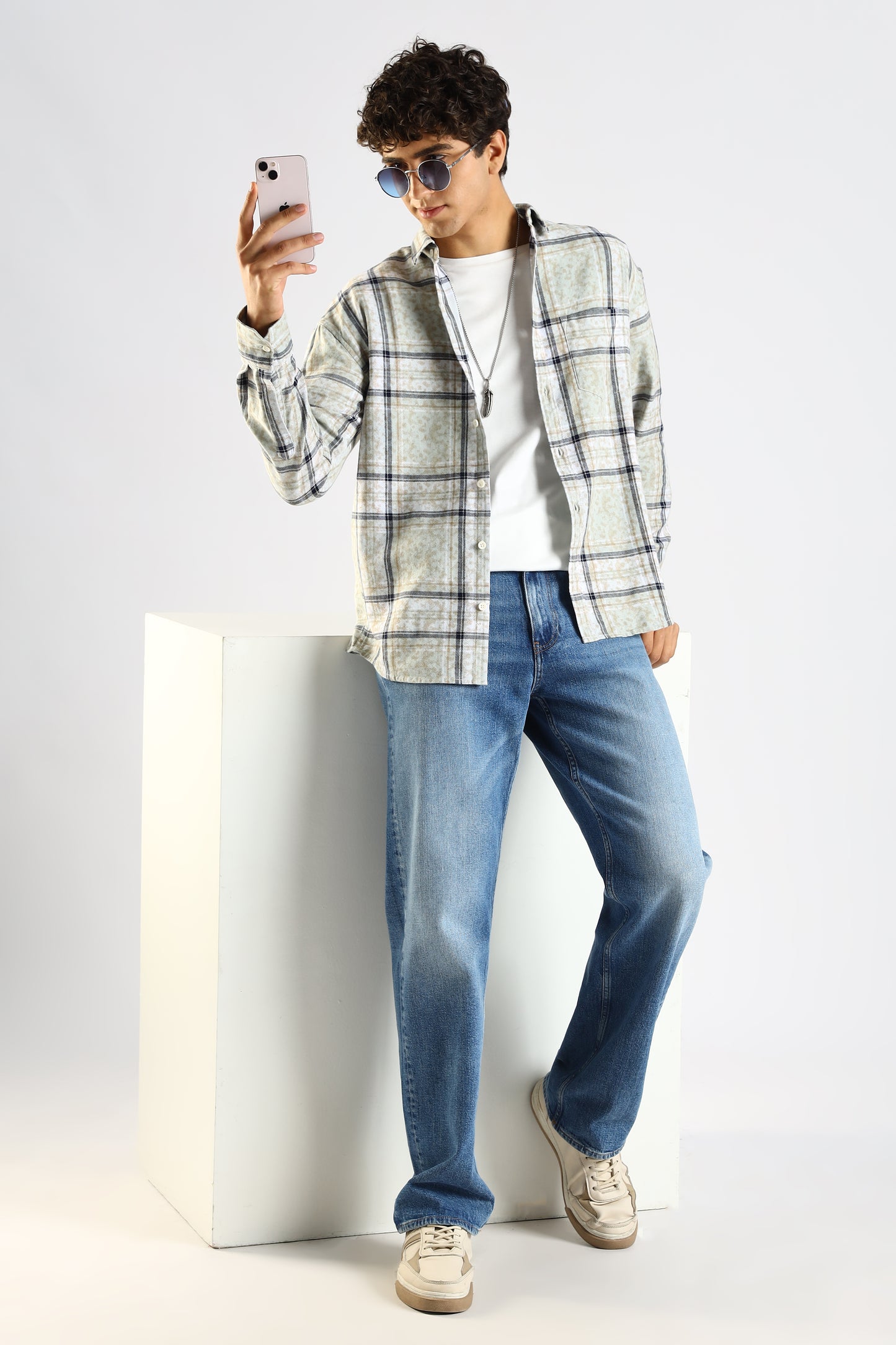 100% Cotton Slim Fit Checked Shirt Brown