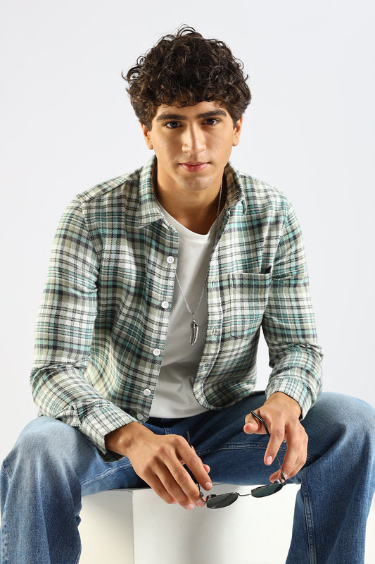 Cotton Blend Checked Shirt Lt Green
