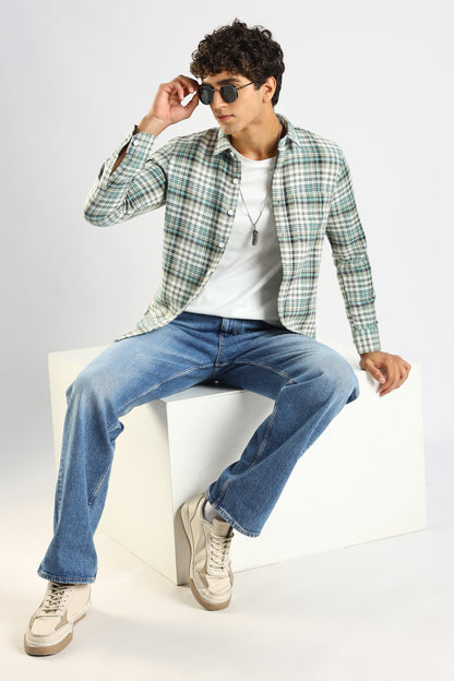 Cotton Blend Checked Shirt Lt Green