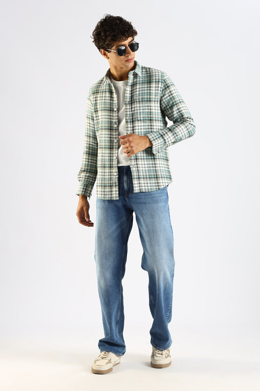 Cotton Blend Checked Shirt Lt Green