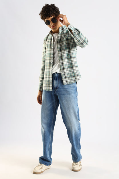 Cotton Blend Checked Shirt Lt Green