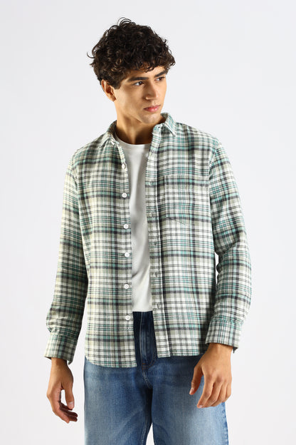 Cotton Blend Checked Shirt Lt Green