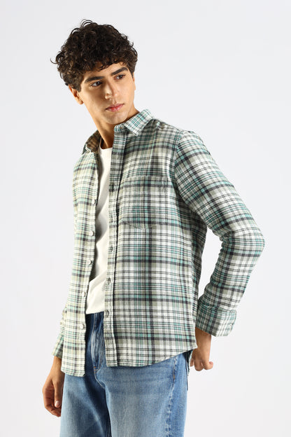 Cotton Blend Checked Shirt Lt Green