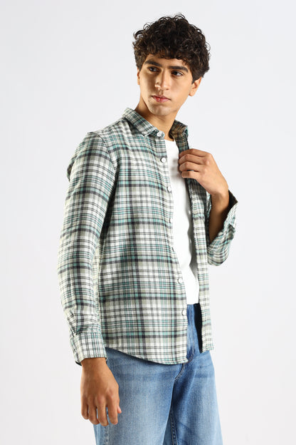 Cotton Blend Checked Shirt Lt Green