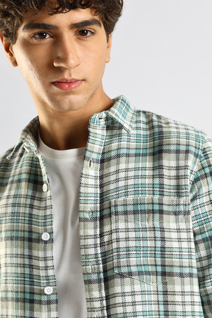 Cotton Blend Checked Shirt Lt Green