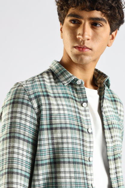 Cotton Blend Checked Shirt Lt Green