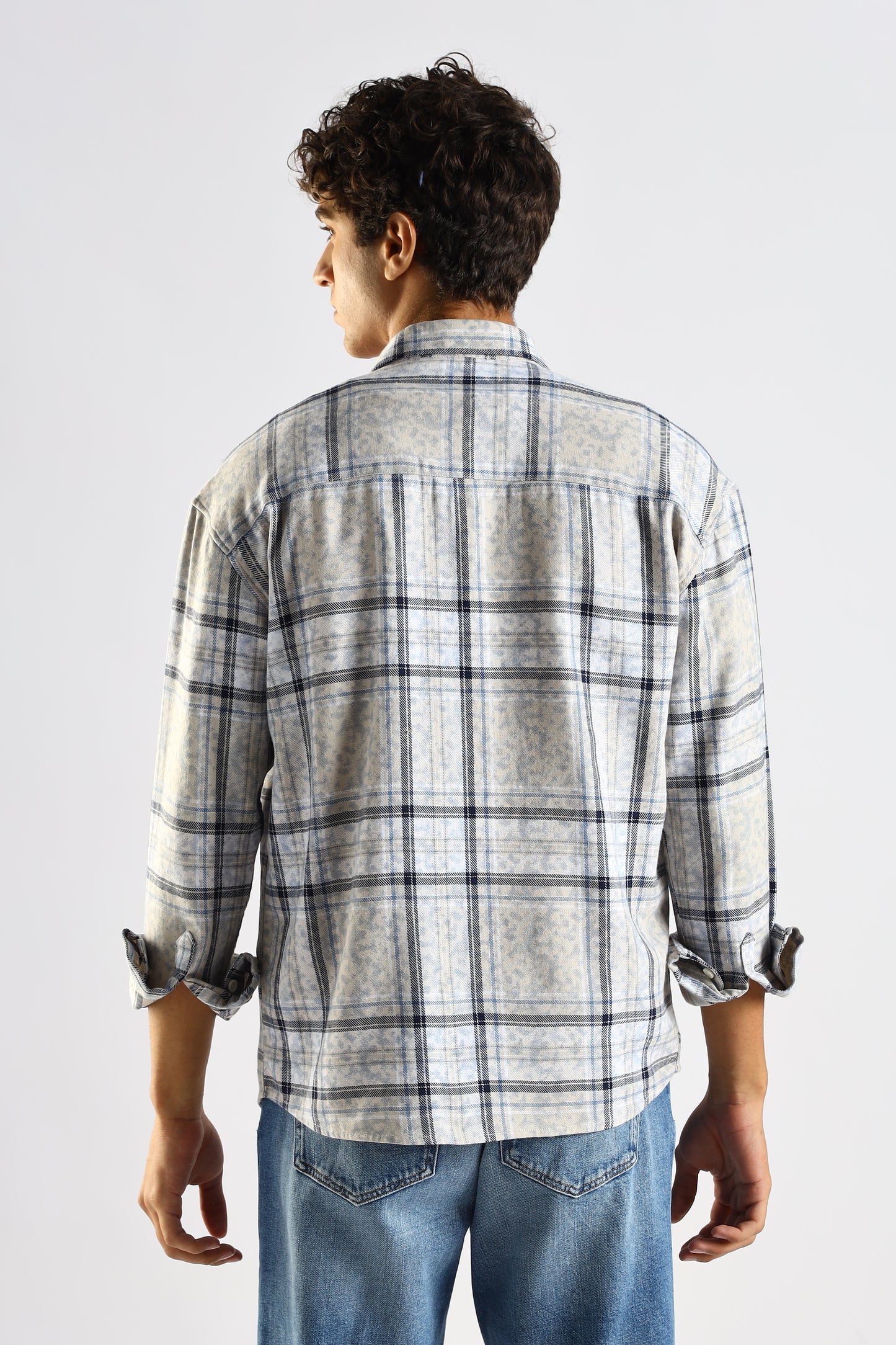 100% Cotton Slim Fit Checked Shirt Blue