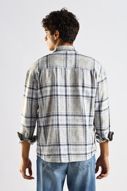 Cotton Slim Fit Checked Shirt Blue