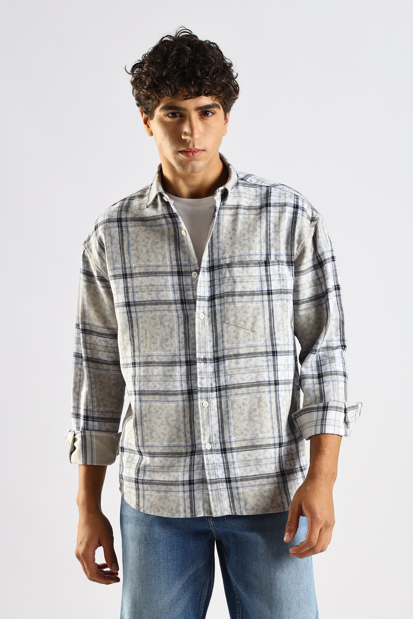 100% Cotton Slim Fit Checked Shirt Blue