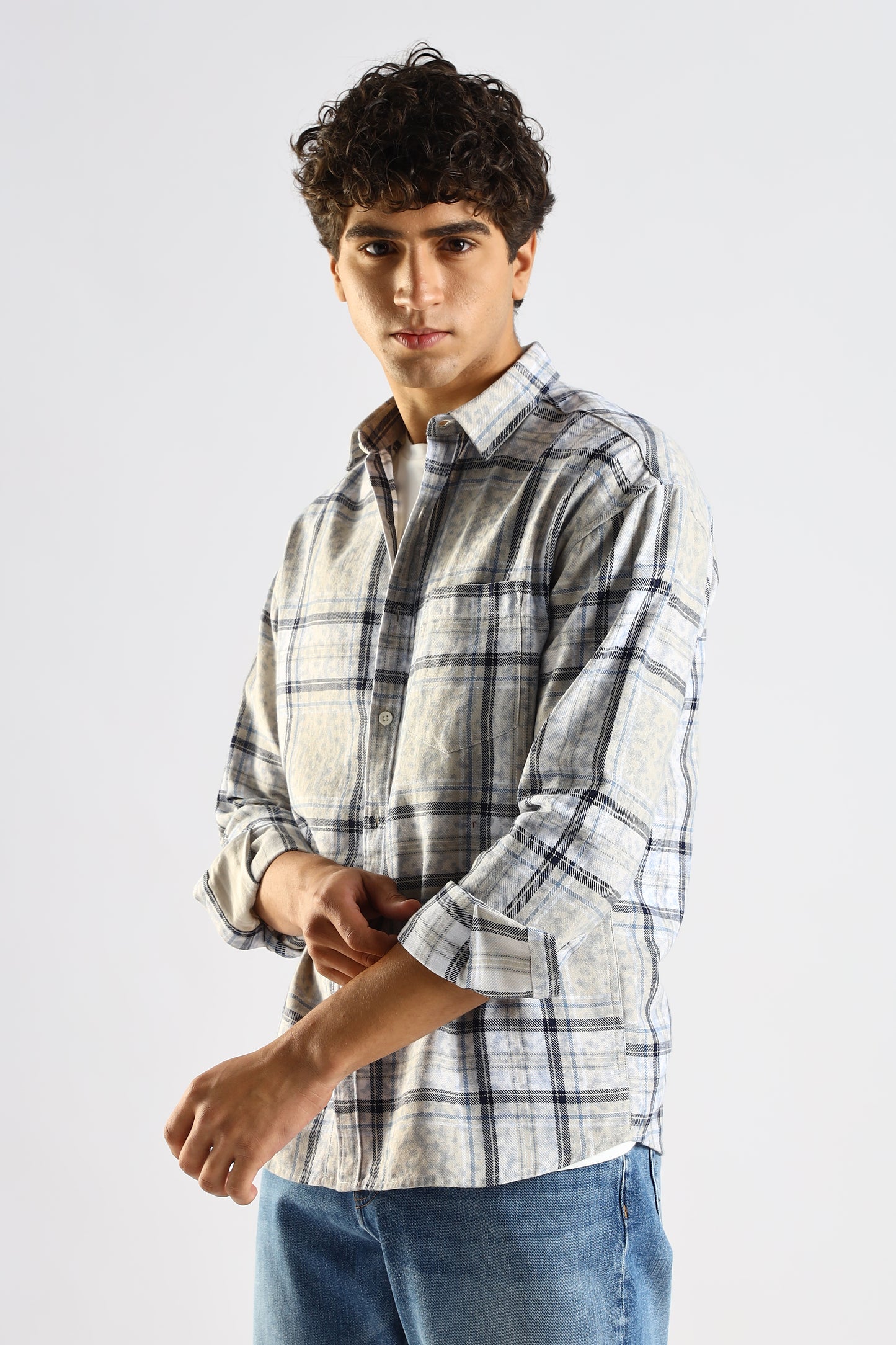 100% Cotton Slim Fit Checked Shirt Blue