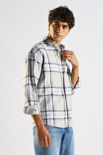Cotton Slim Fit Checked Shirt Blue