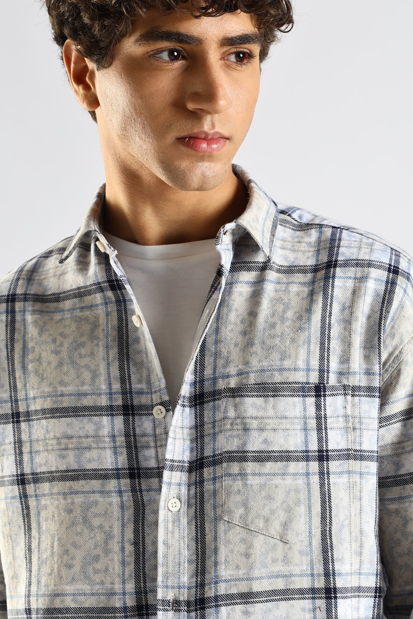 100% Cotton Slim Fit Checked Shirt Blue