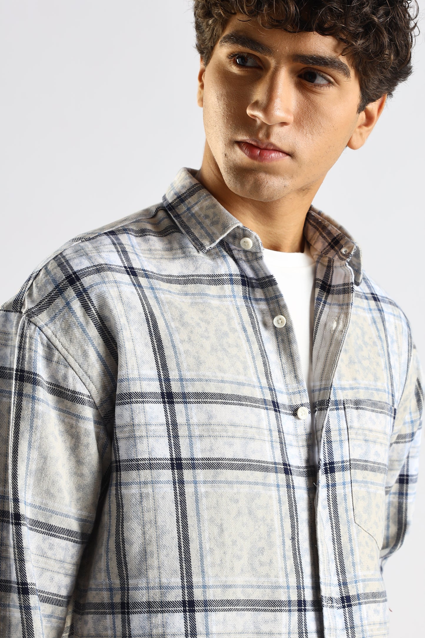 100% Cotton Slim Fit Checked Shirt Blue