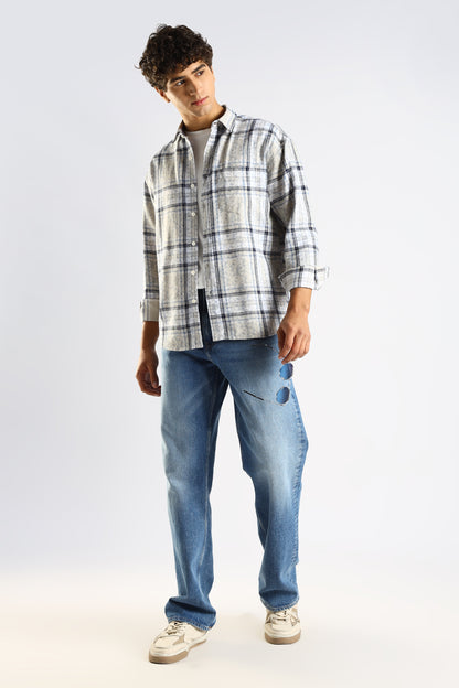Cotton Slim Fit Checked Shirt Blue