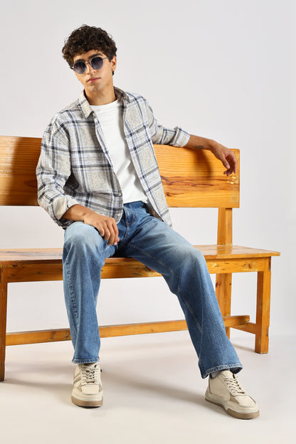 Cotton Slim Fit Checked Shirt Blue