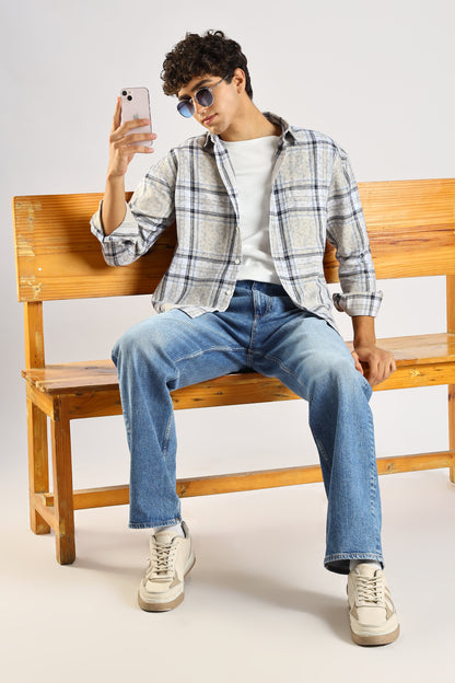 Cotton Slim Fit Checked Shirt Blue