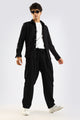 Cotton Blend Drawcord Trousers Black