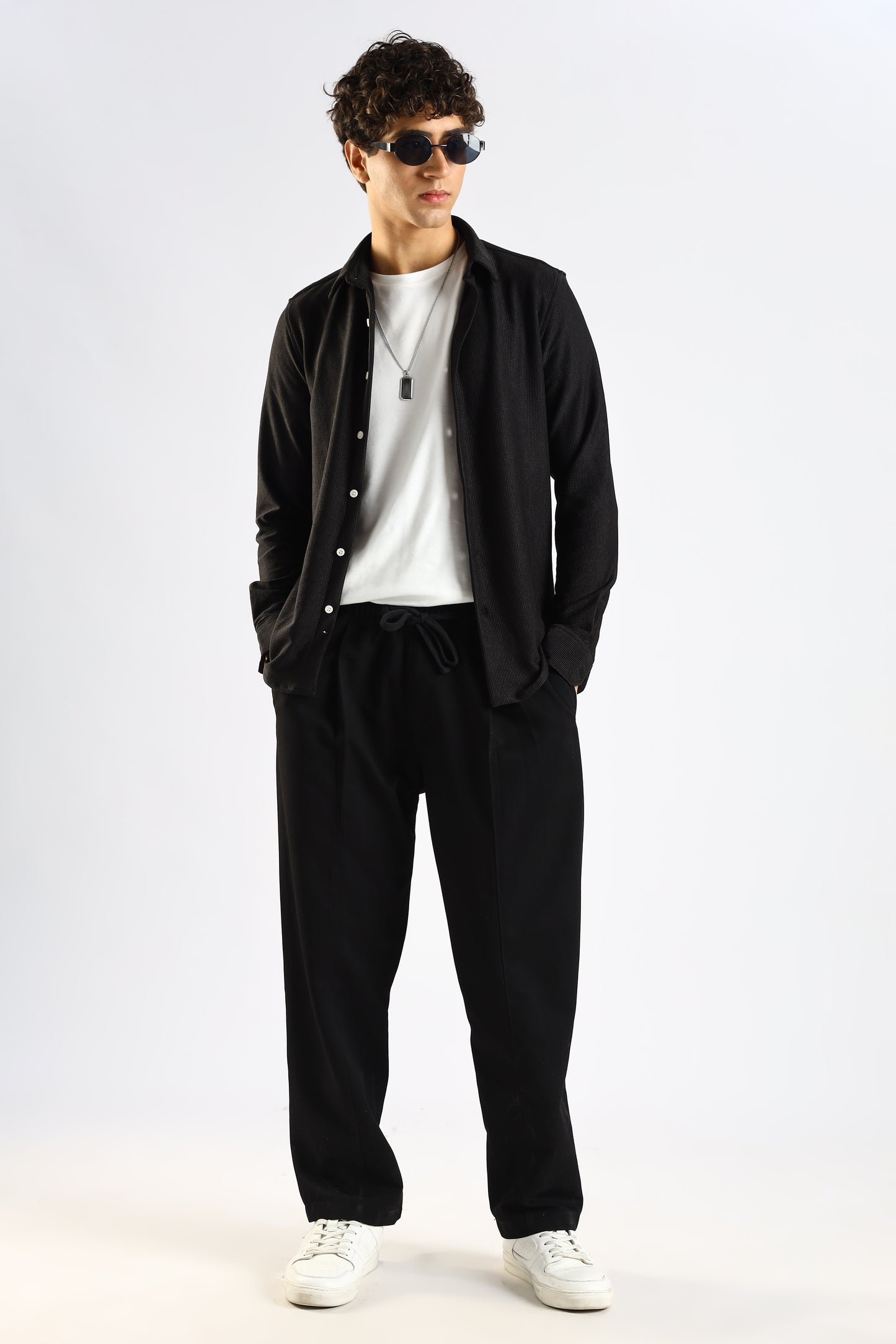 Cotton Blend Drawcord Trousers Black