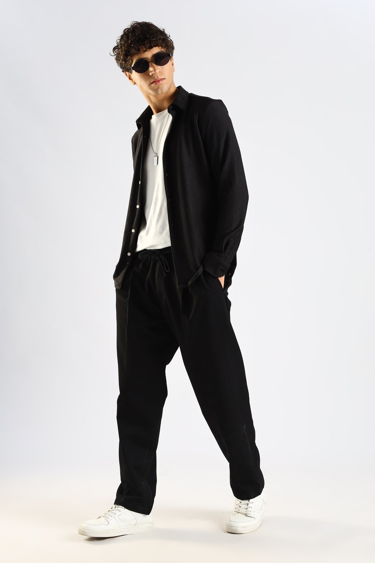Cotton Blend Drawcord Trousers Black