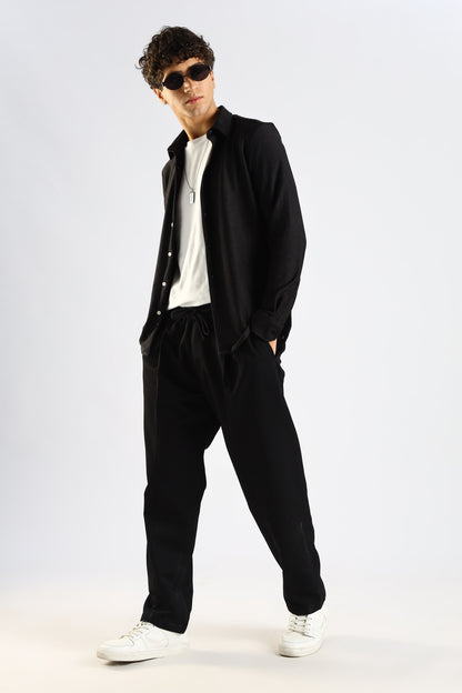 Cotton Blend Drawcord Trousers Black