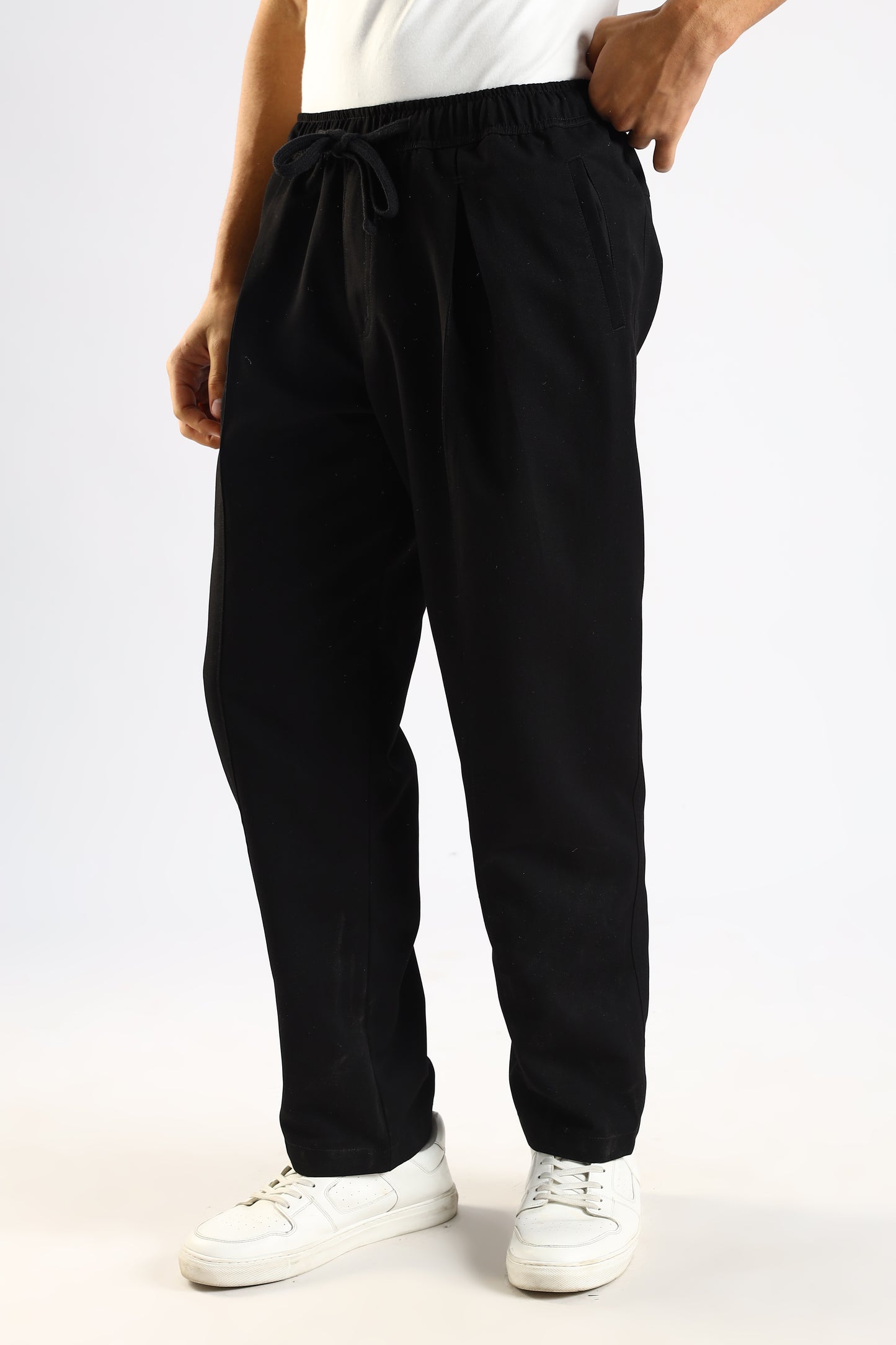 Cotton Blend Drawcord Trousers Black