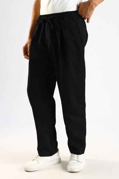 Cotton Blend Drawcord Trousers Black