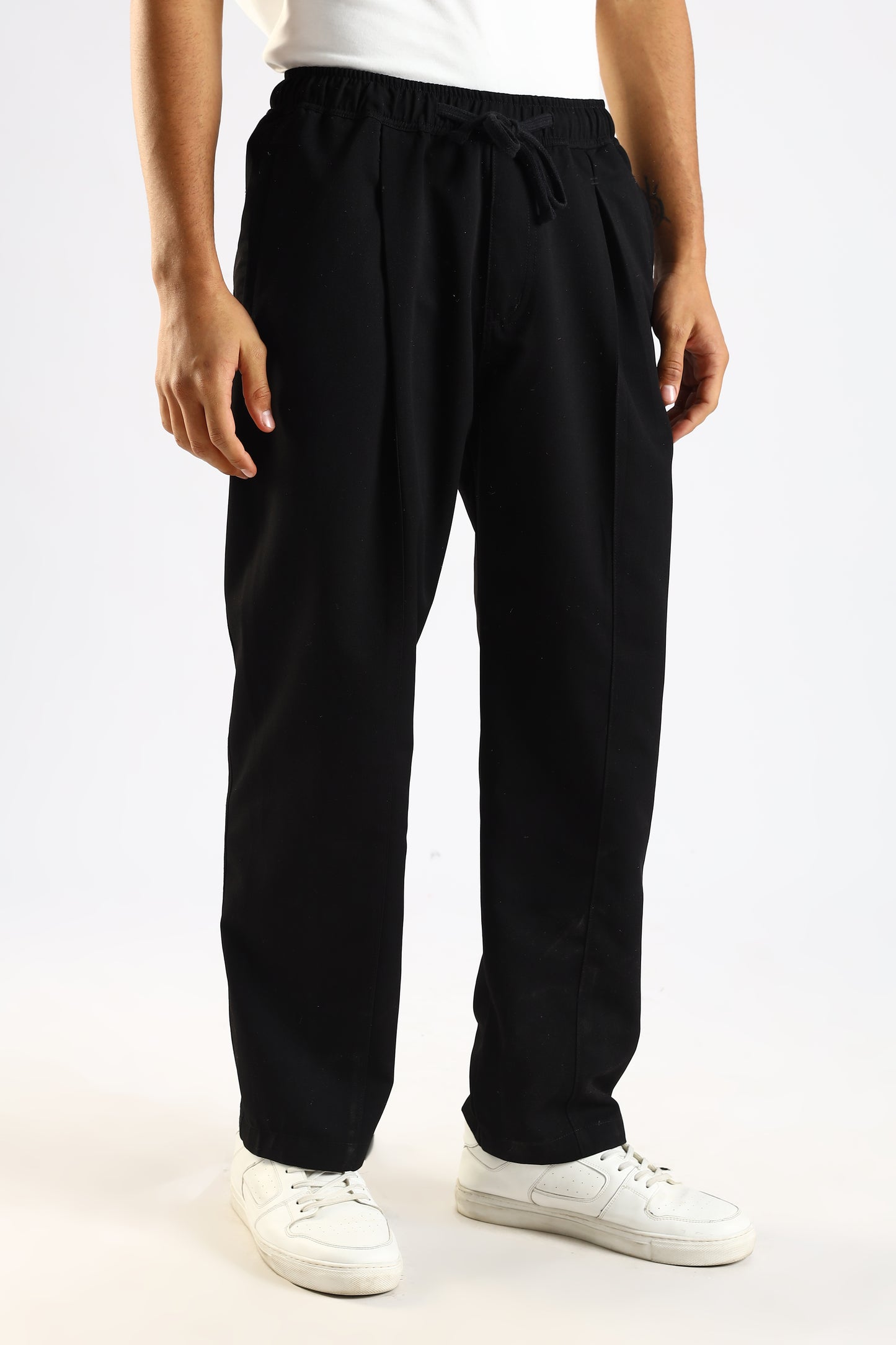Cotton Blend Drawcord Trousers Black